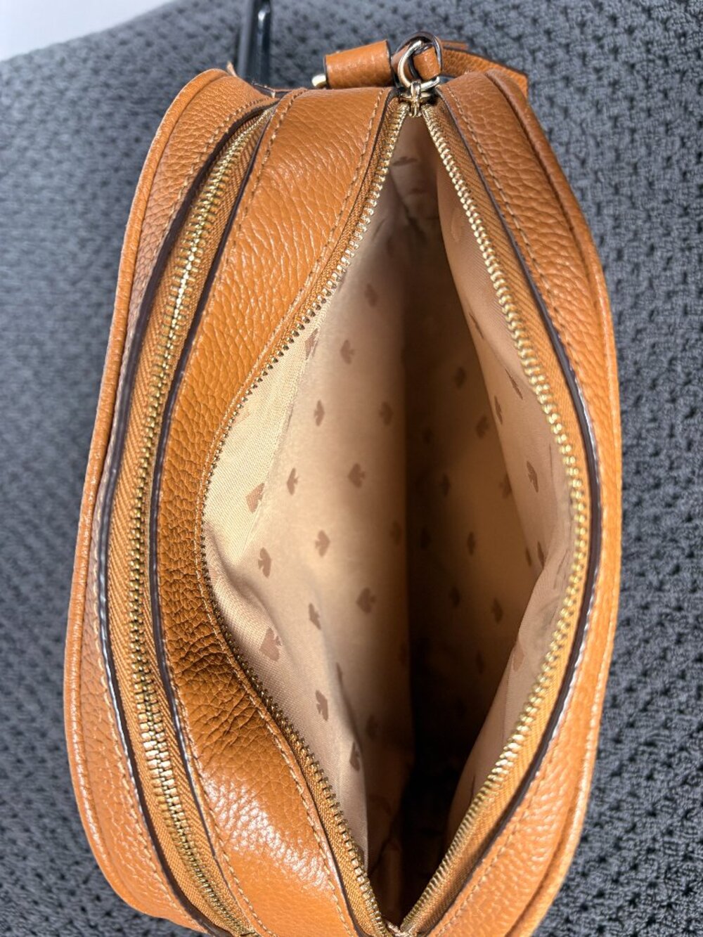 Kate Spade | Pebbled Leather Dome Crossbody Bag | Tan | Double Zip | Medium - Picture 6 of 14
